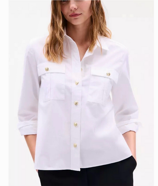 Blusa camisera TH blanca botones dorados