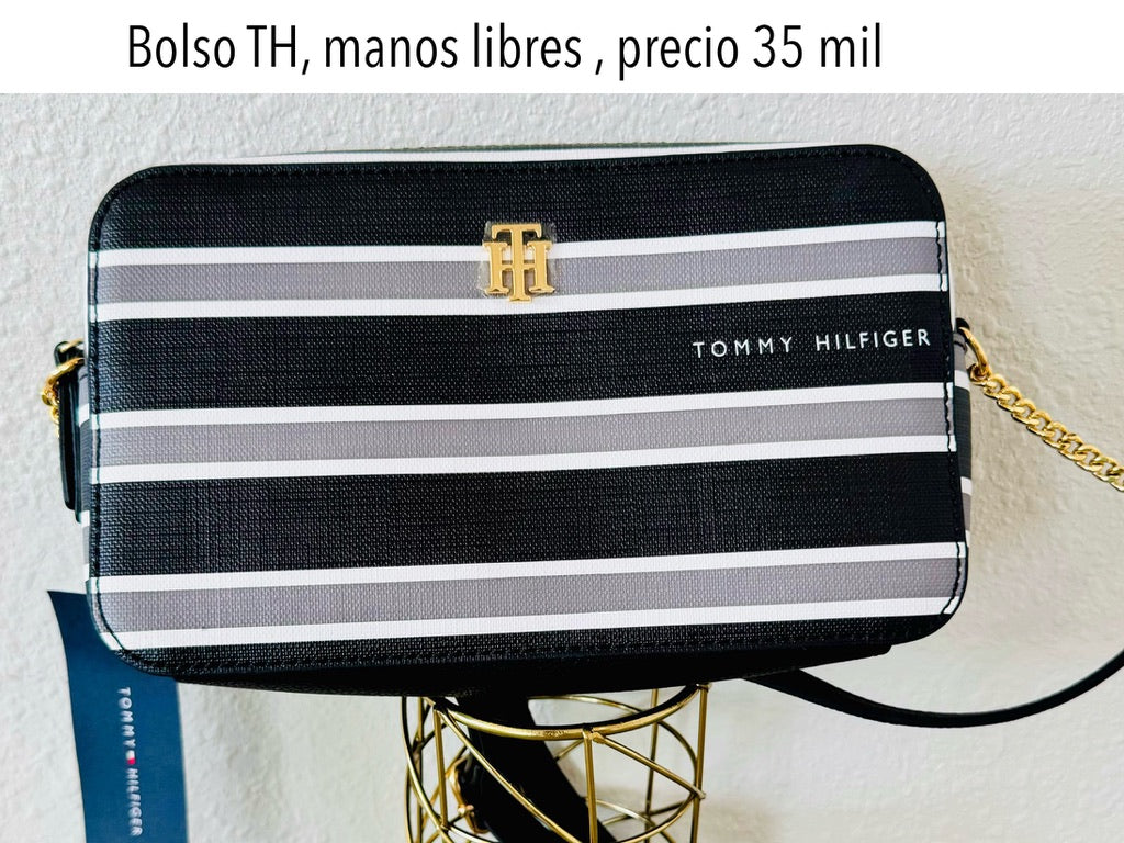 Bolso Manos Libres TH negro gris rayas mujer