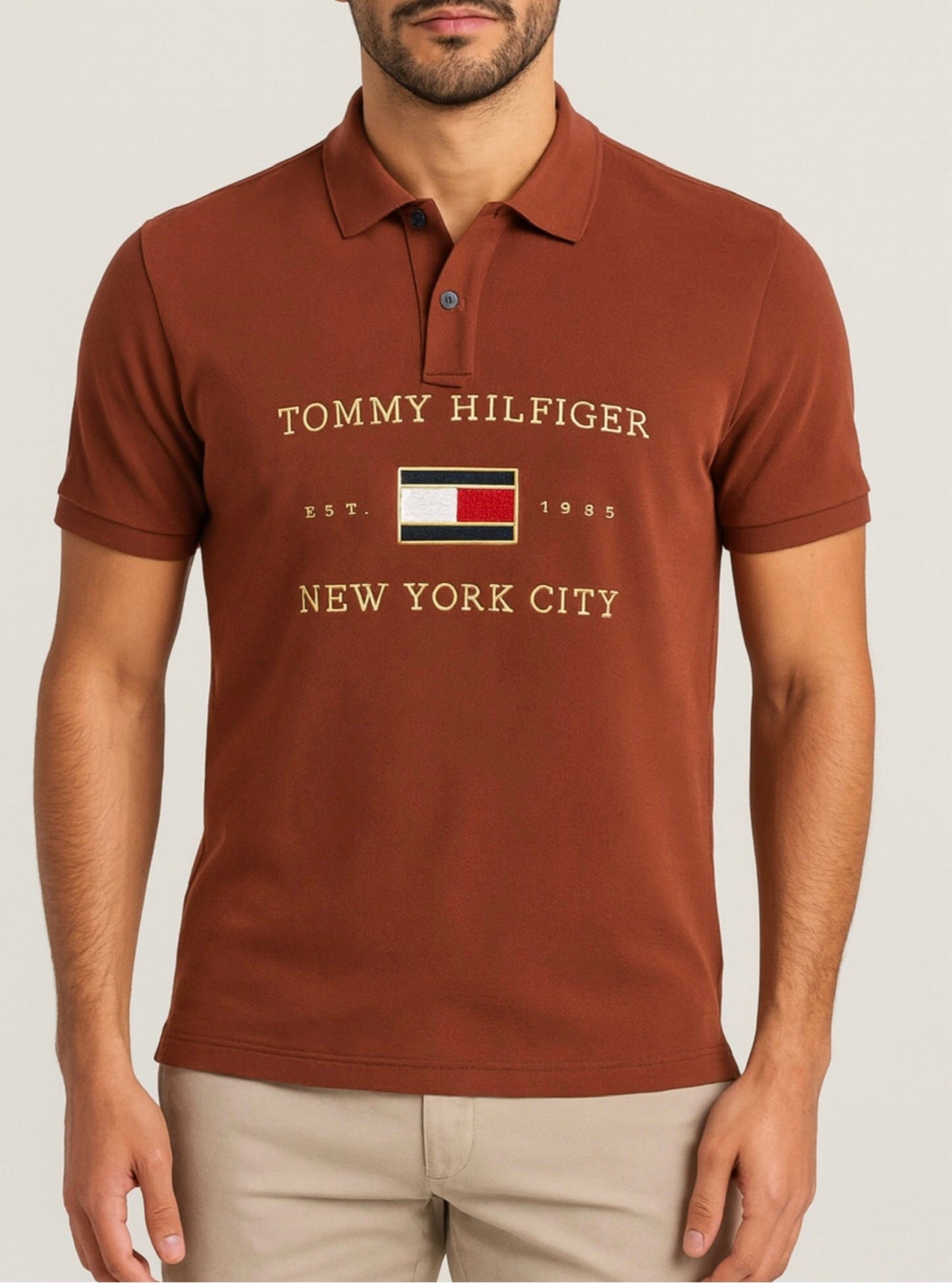 Camisa TH tipo polo café con bordado