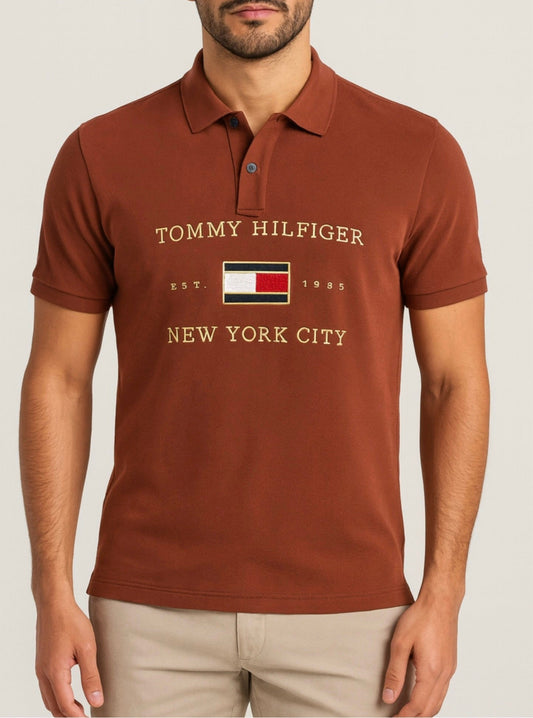 Camisa TH tipo polo café con bordado