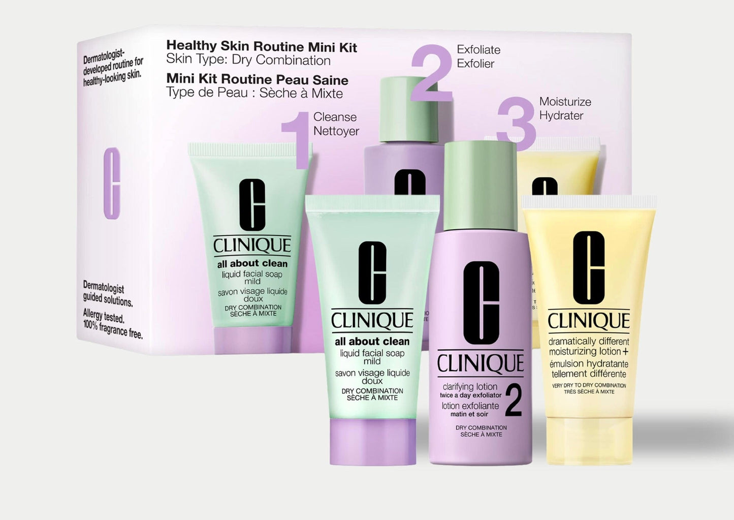 Mini kit Clinique skin care ,limpiador,  exfoliante e hidratante