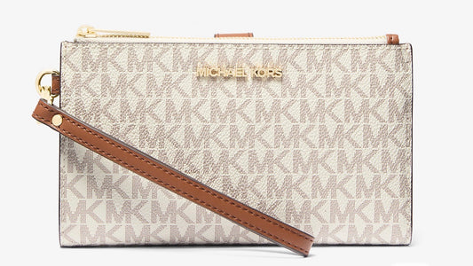 Billetera MK vainilla beige doble zipper