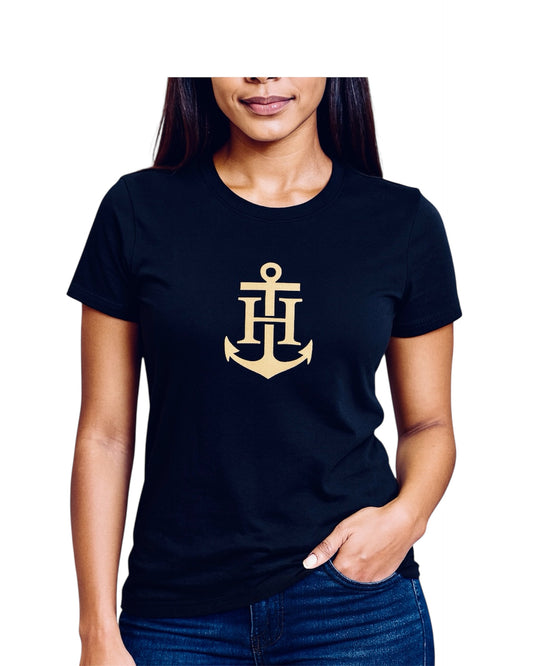 Blusa TH azul con detalle en dorado