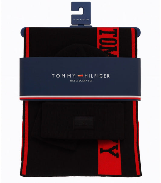 Set de gorro y Bufanda TH rojo con negro