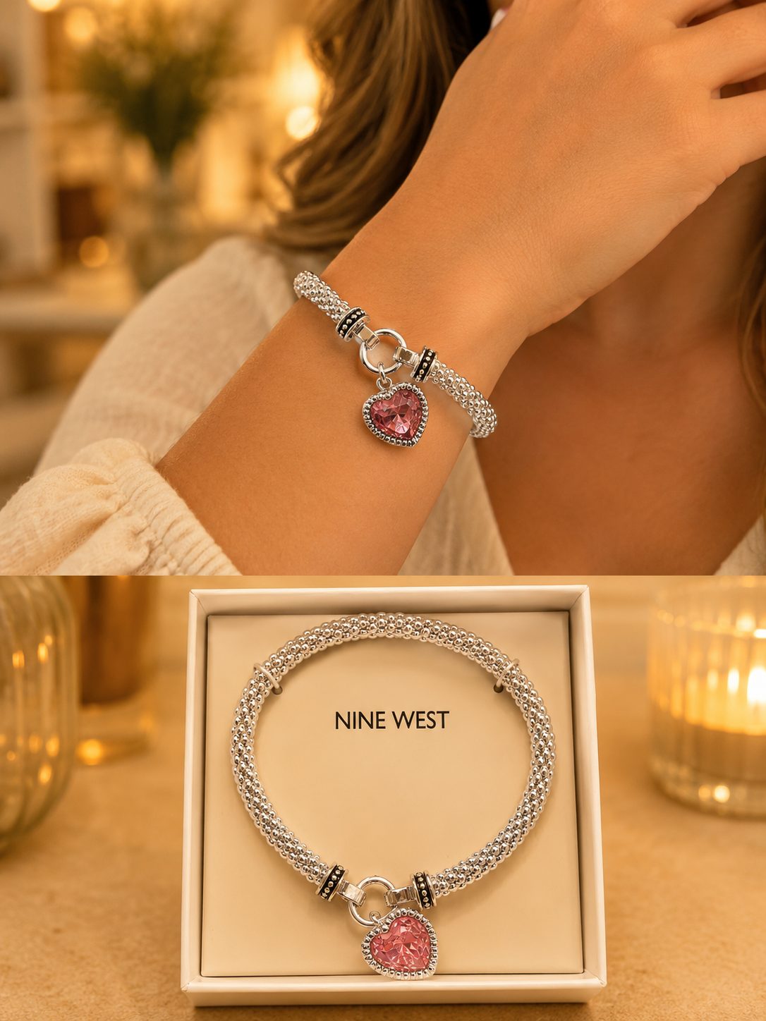 Pulsera Nine West con detalle en rosa