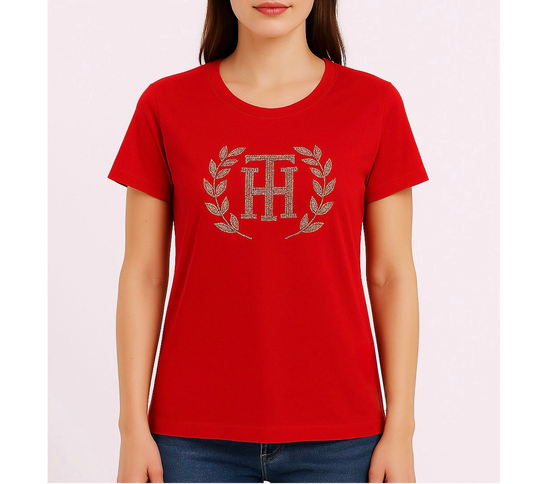 Blusa TH mujer rojo con pedrería dorada