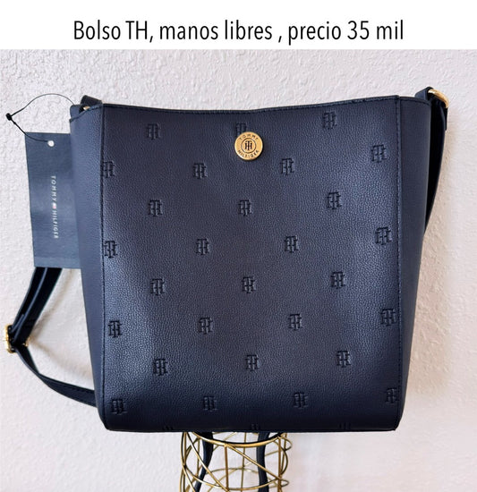 Bolso Manos Libres TH azul textura labrado mujer