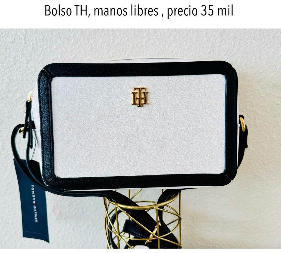 Bolso Manos Libres TH blanco borde negro mujer