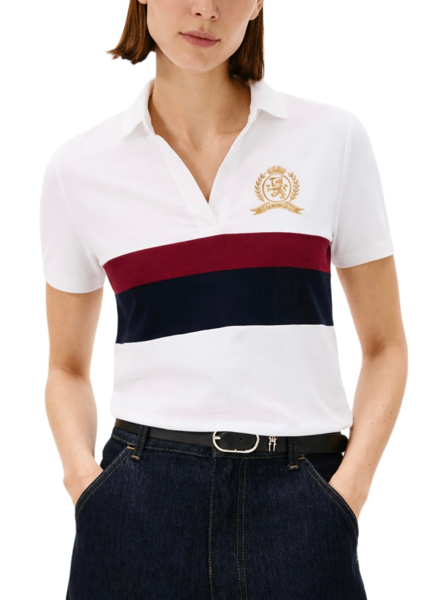 Blusa TH blanca con rojo y azul