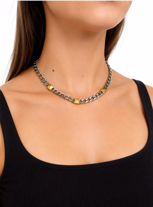 Cadena TH mujer plateado con dorado
