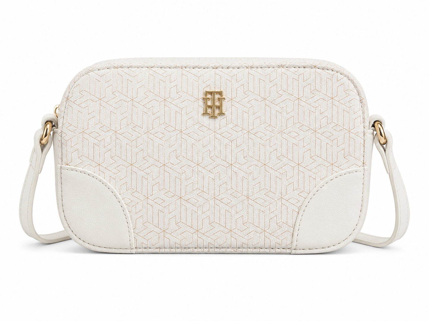 Bolso TH manos libres blanco con estampado en beige