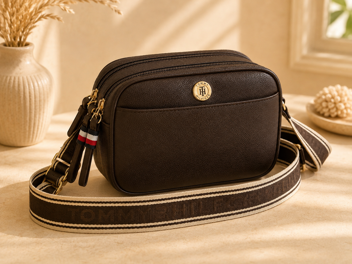 Bolso TH café impermeable doble zipper