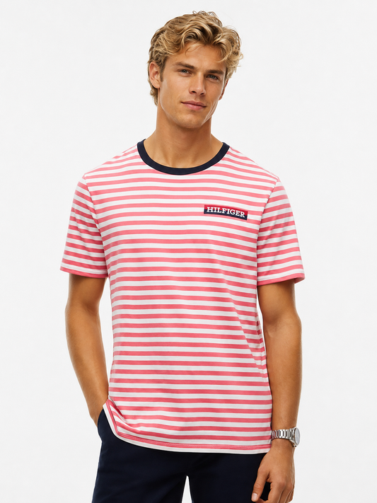 Camiseta TH rayas blanco con rosa y azul