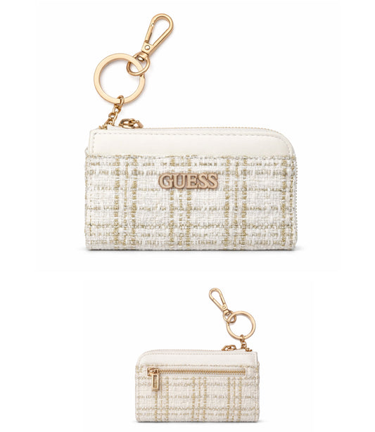 Tarjetero Guess blanco con detalles dorados