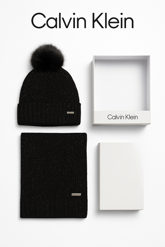 Gorro y bufanda Calvin Klein negro