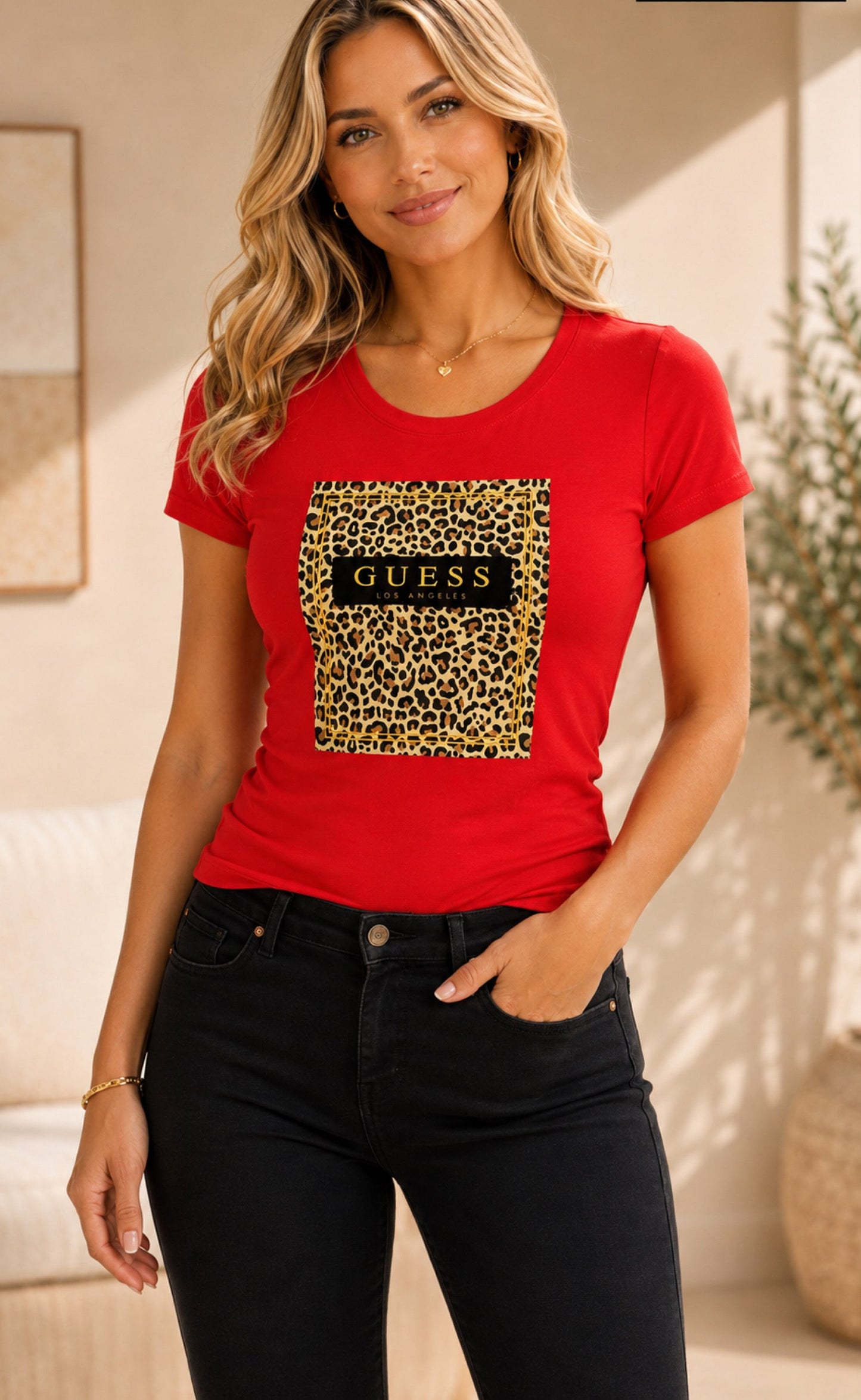 Blusa Guess roja esrampado animal print