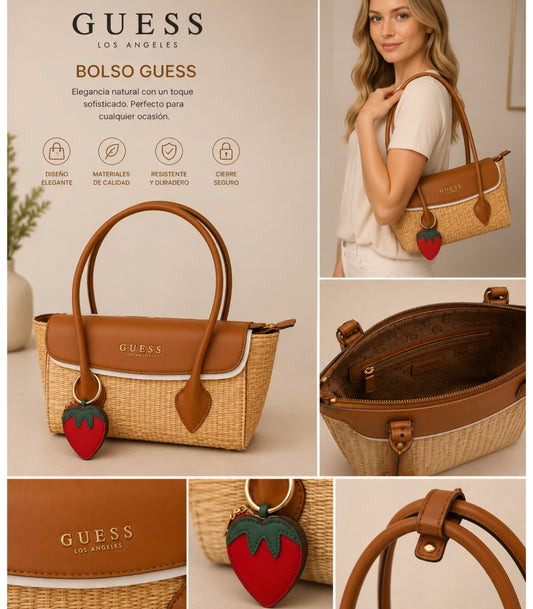 Bolso Guess de miimbre con monedero de fresa