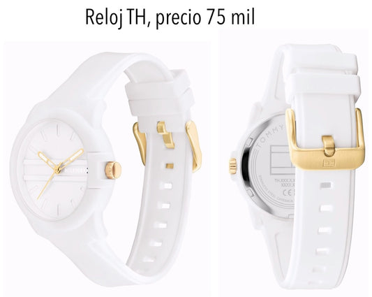 Reloj TH pequeño blanco con dorado