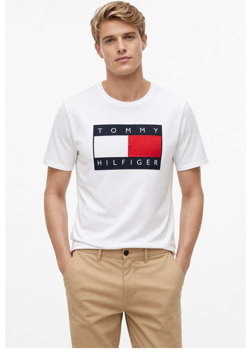 Camiseta TH blanca hombre con detalle aplicado