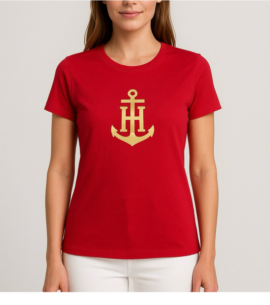 Blusa TH roja con letras doradas