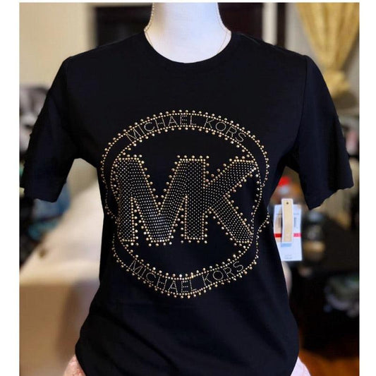 Blusa MK negro con brillantes dorado