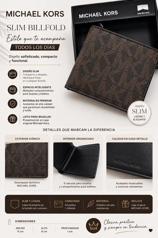 Billetera MK con estampado café