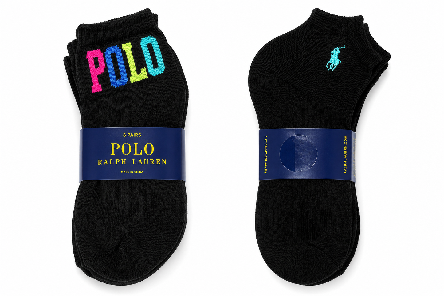 Medias Polo Ralph Lauren 6 pares negras con bordado de colores