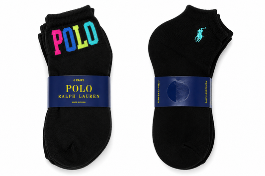 Medias Polo Ralph Lauren 6 pares negras con bordado de colores