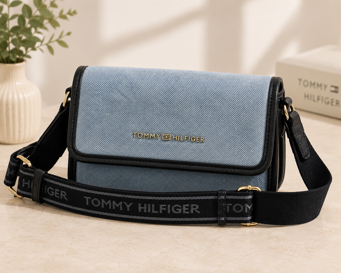 Bolso TH manos libres denim con azul