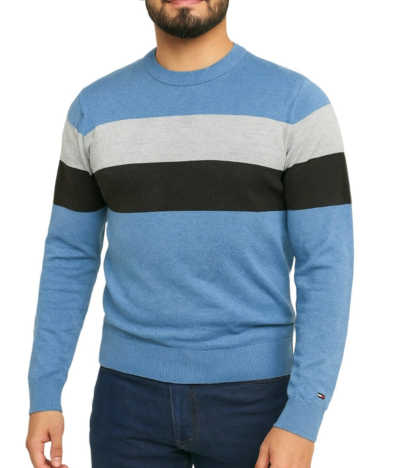 Sudadera TH celeste negro blanco rayas hombre