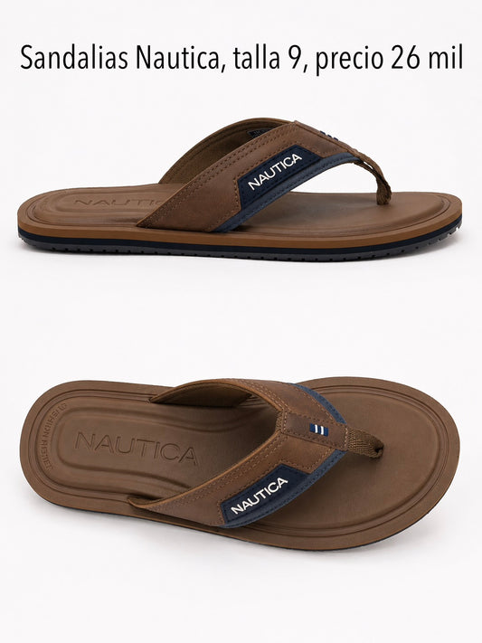 Sandalias náutica café con etiqueta azul
