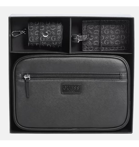 Set de Bolso de travel, etiqueta de valija y portaaudifonos Guess negro
