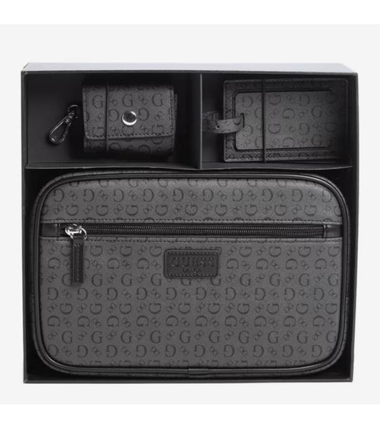 Set de Bolso Manos Libres, tarjetero y portaaudifonos Guess gris estampado