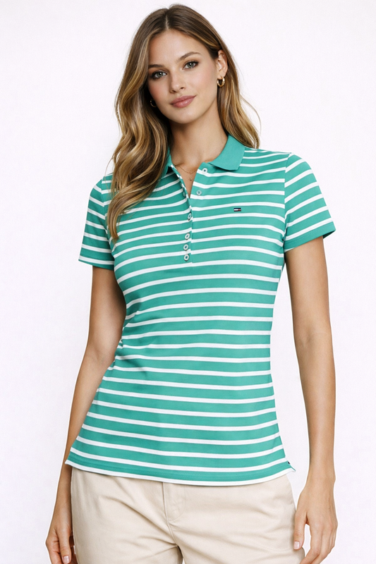 Blusa tipo polo TH verde menta rayas