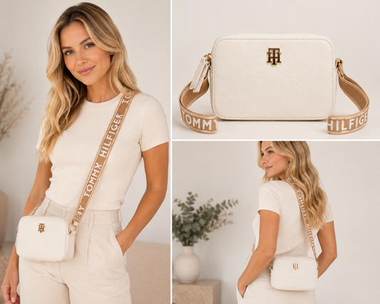Bolso Manos Libres TH blanco con beige