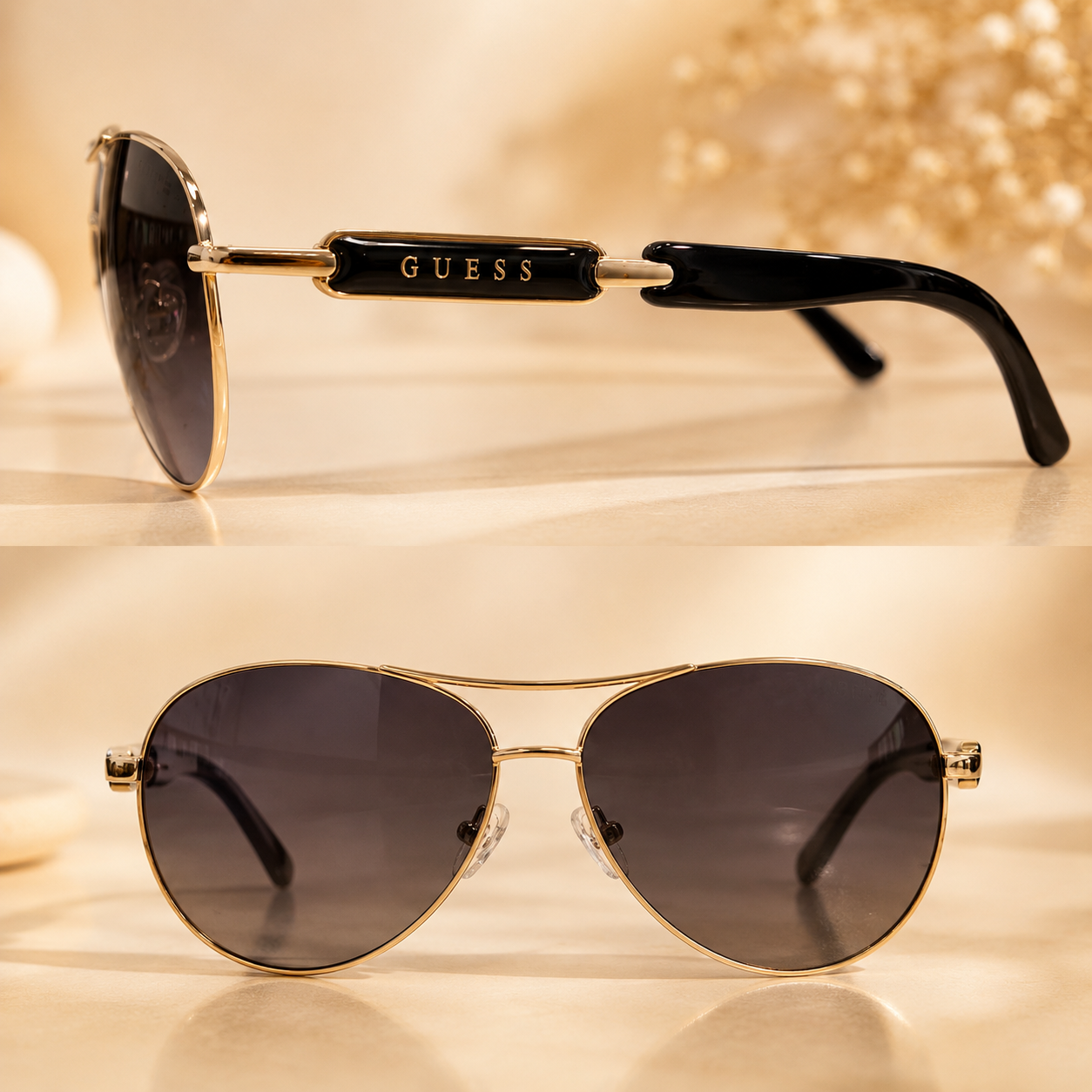 Lentes Guess negros con detalle dorado