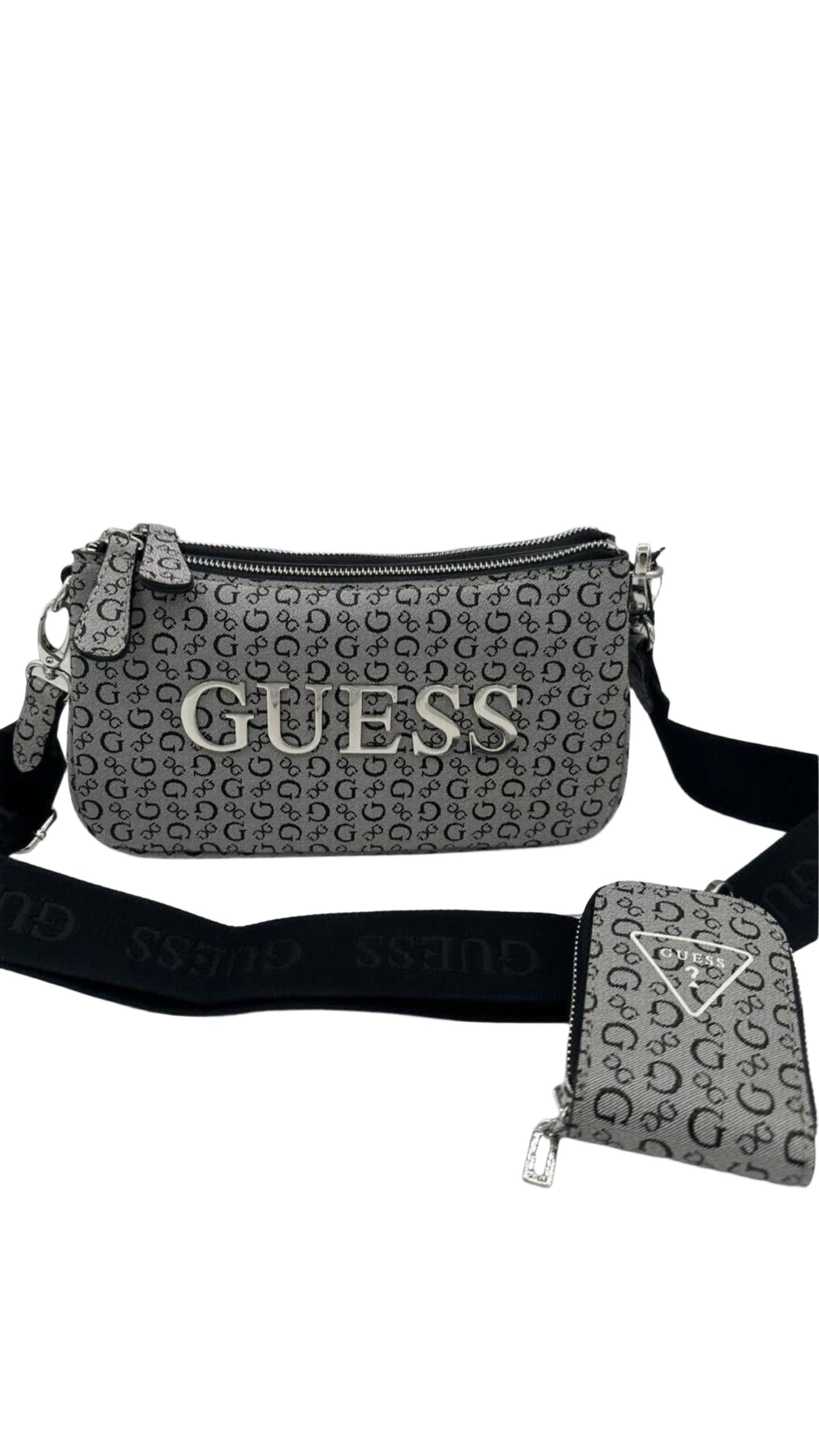 Bolso Guess doble zipper gris con monedero
