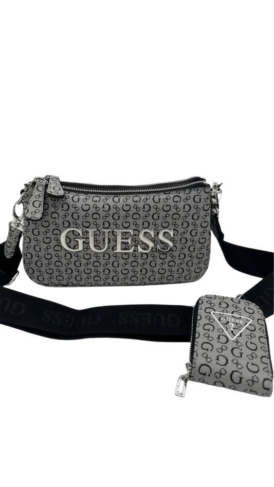 Bolso Guess doble zipper gris con monedero