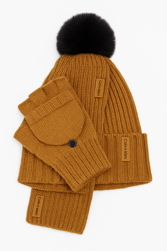Gorro y guantes Calvin Klein beige