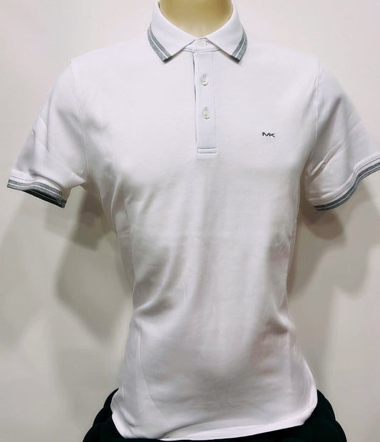 Camisa MK tipo polo blanca franja gris