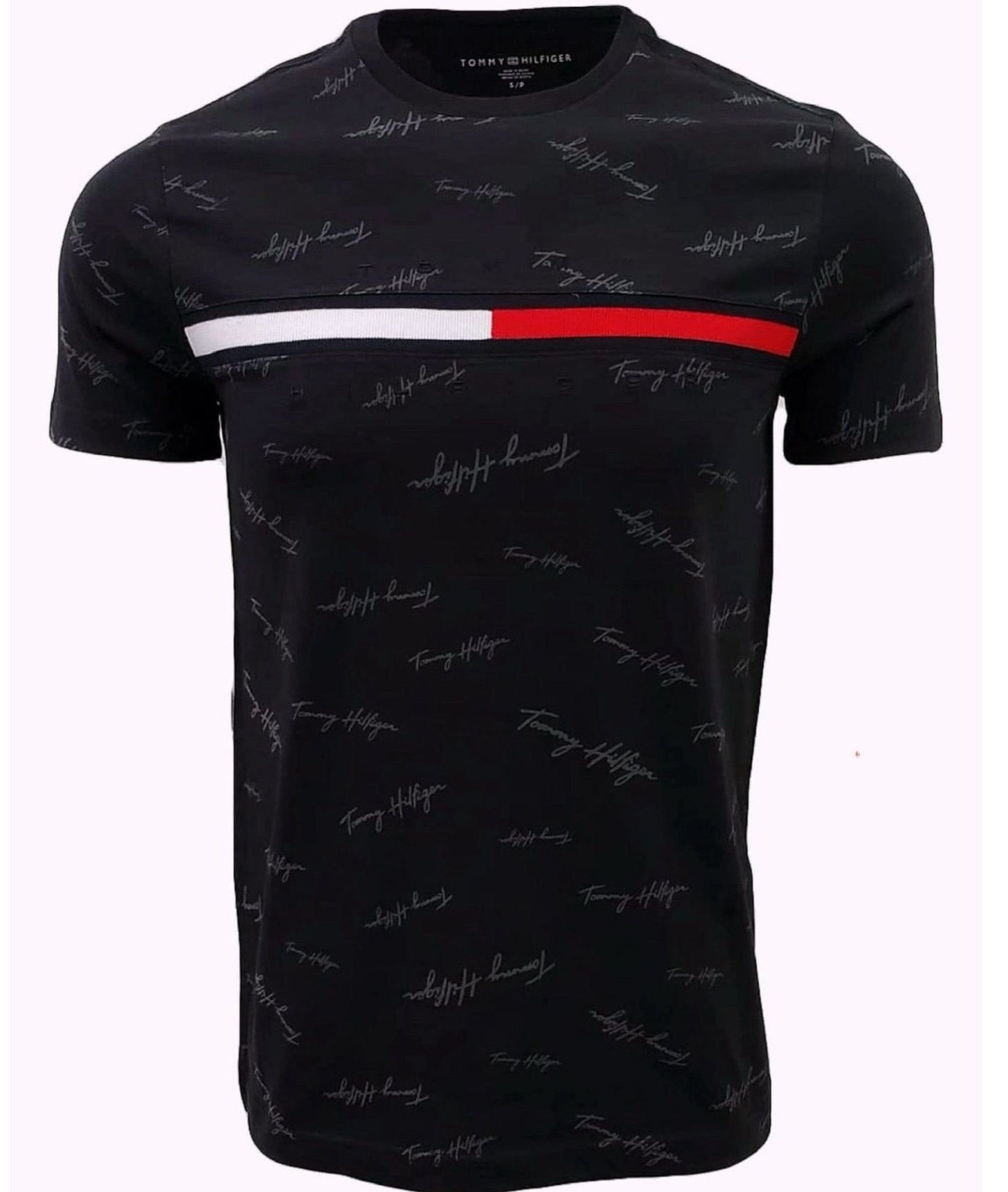 Camiseta TH en negro  estampada firmas