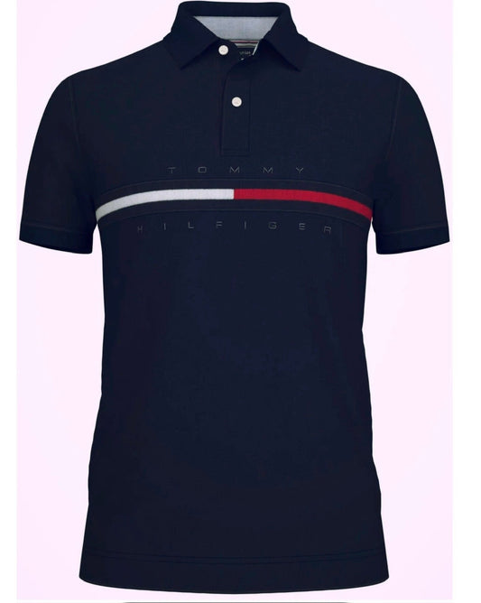 Camisa TH tipo polo azul oscuro con bordado