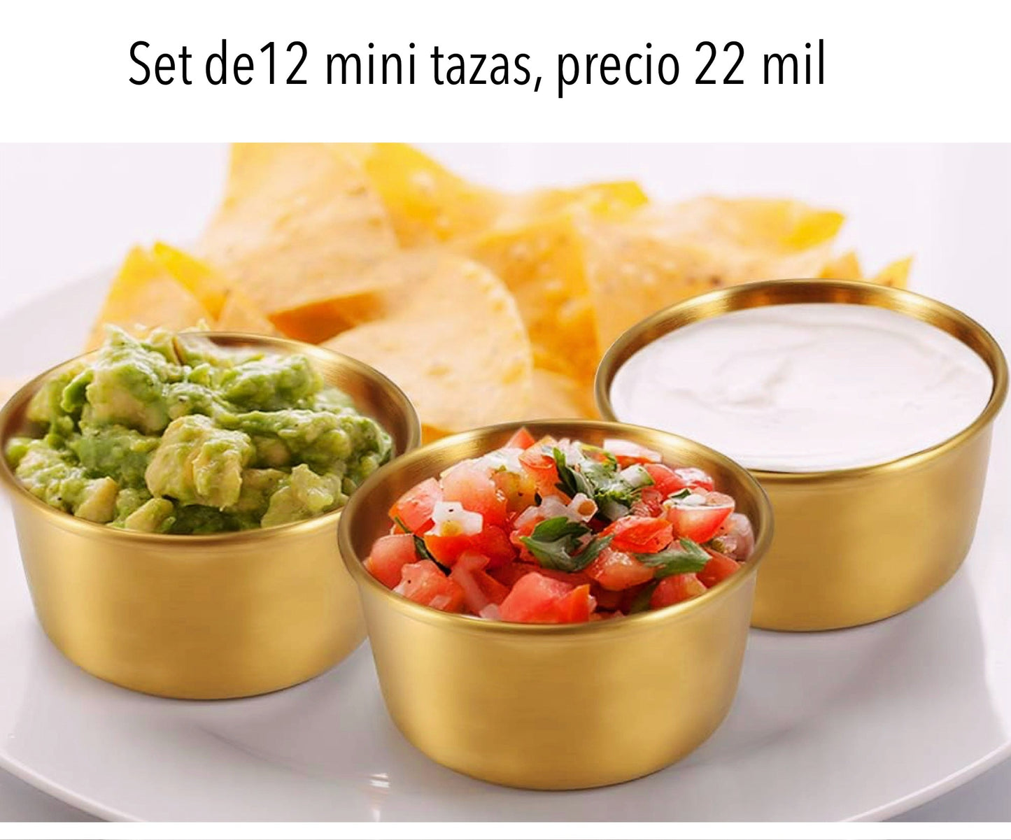 Set de 12 mini tazas doradas acero inoxidable