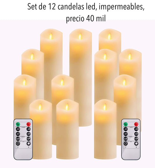 Set de 12 candelas LED y impermeables