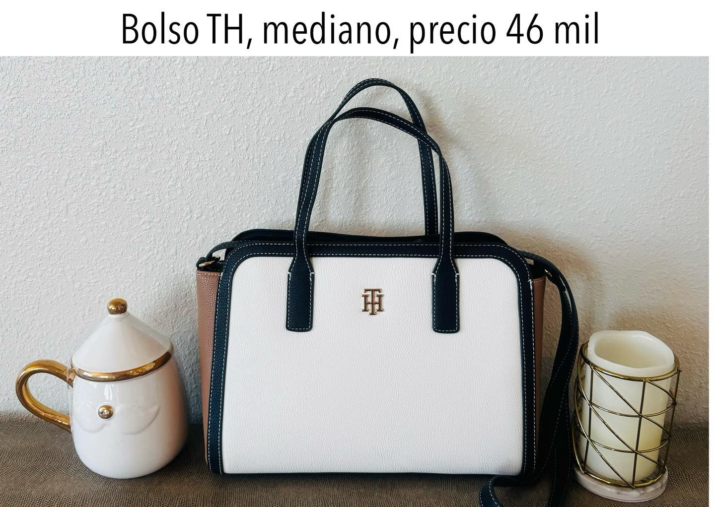 Bolso Manos Libres TH mediano blanco negro café mujer