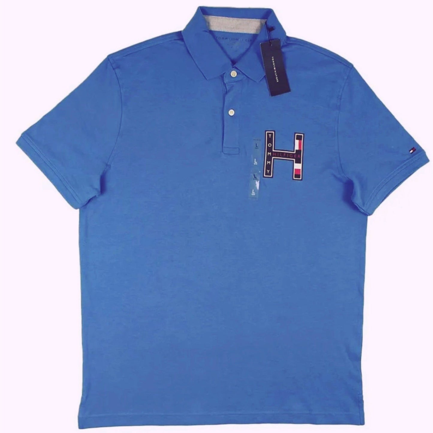 Camisa TH tipo polo azul con estampado