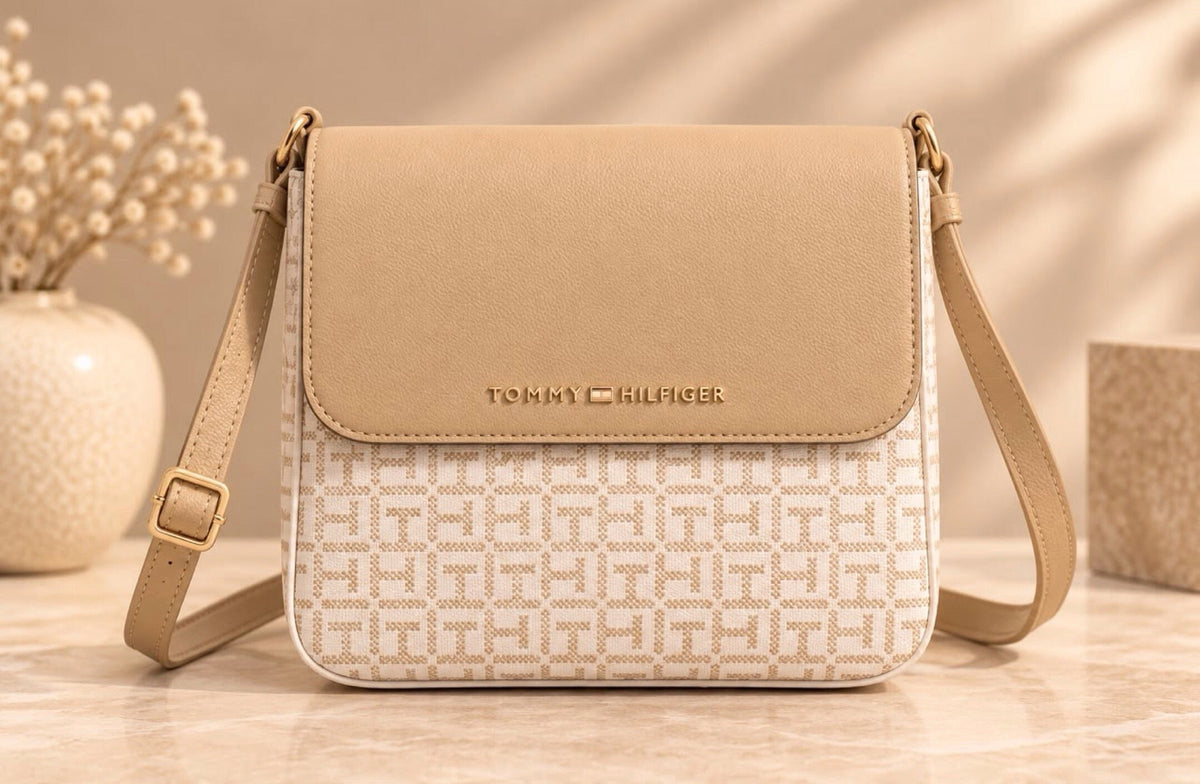Bolso TH manos libres beige estampado