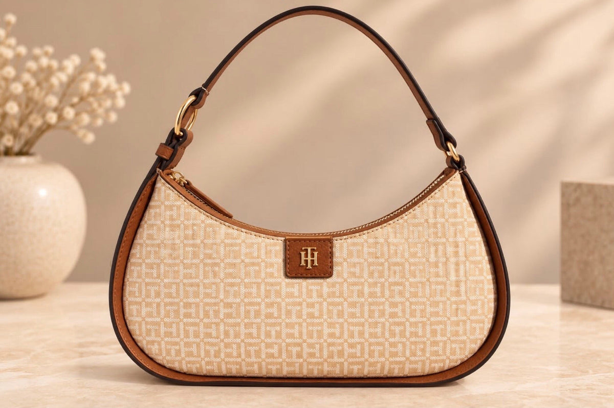 Bolso TH Shoulder beige estampado