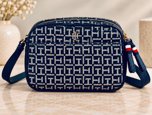 Bolso Manos Libres TH azul, doble zipper