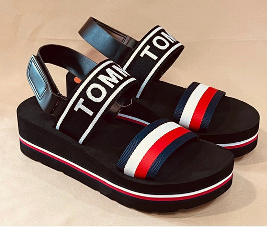 Sandalias TH plataforma negras tira de colores